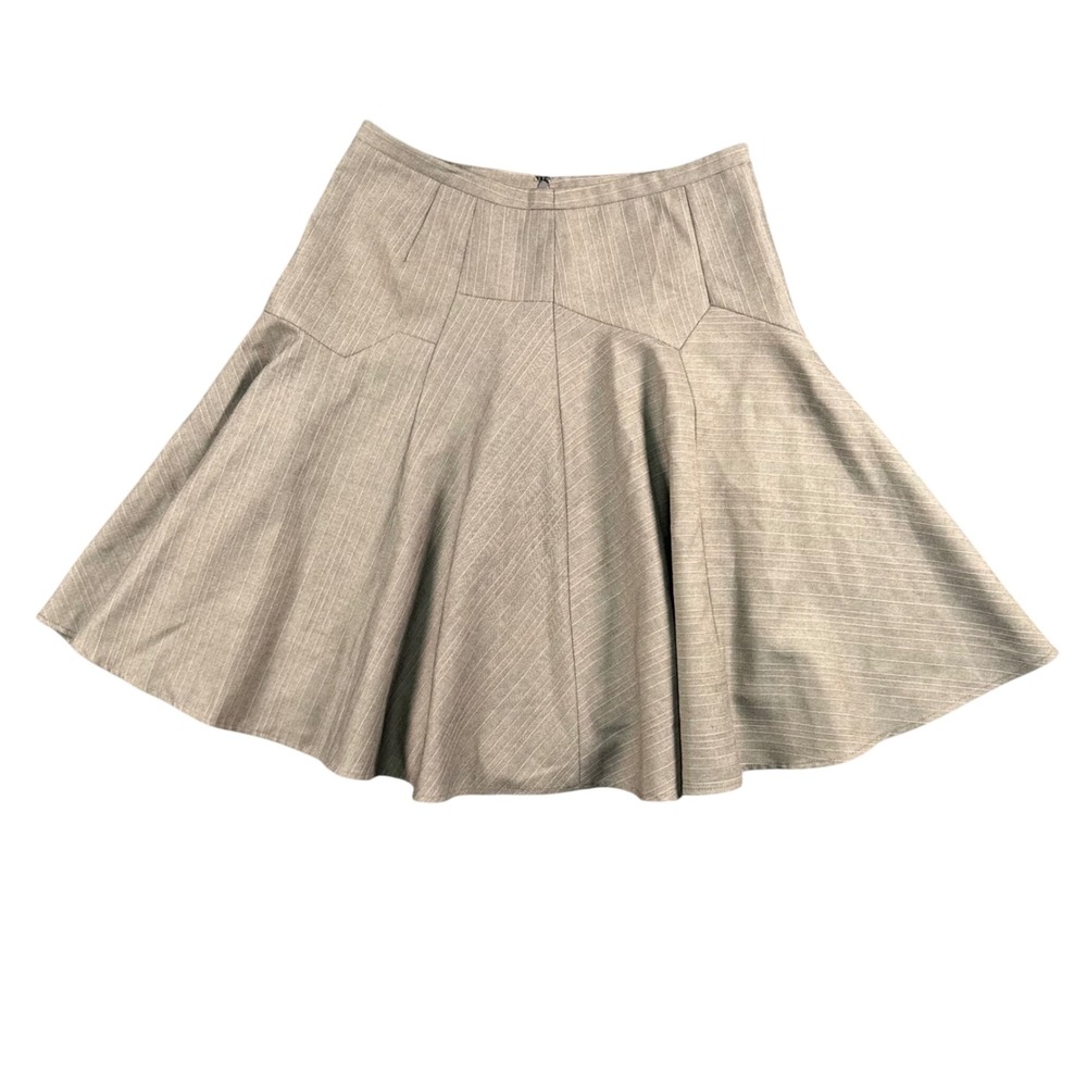 Coquette Cottagecore Tan Pinstripe A-Line Midi Skirt Womens 6‎ Academia Y2K